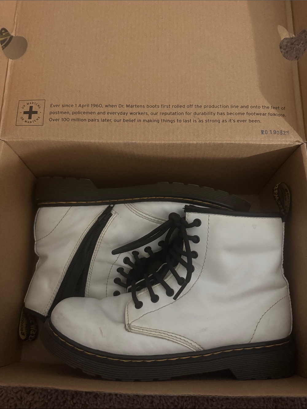 Dr. Martens White Leather Lace-Up Side-Zip Ankle Boots